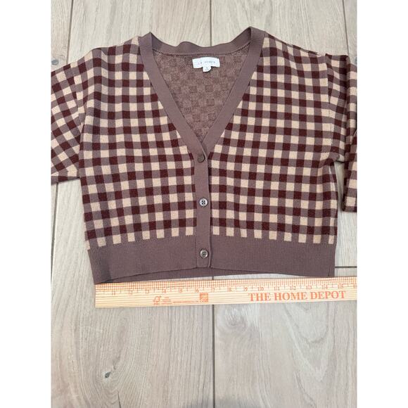 LA Hearts by PacSun Women’s Brown and Cream checkered cropped cardigan - Picture 3 of 6